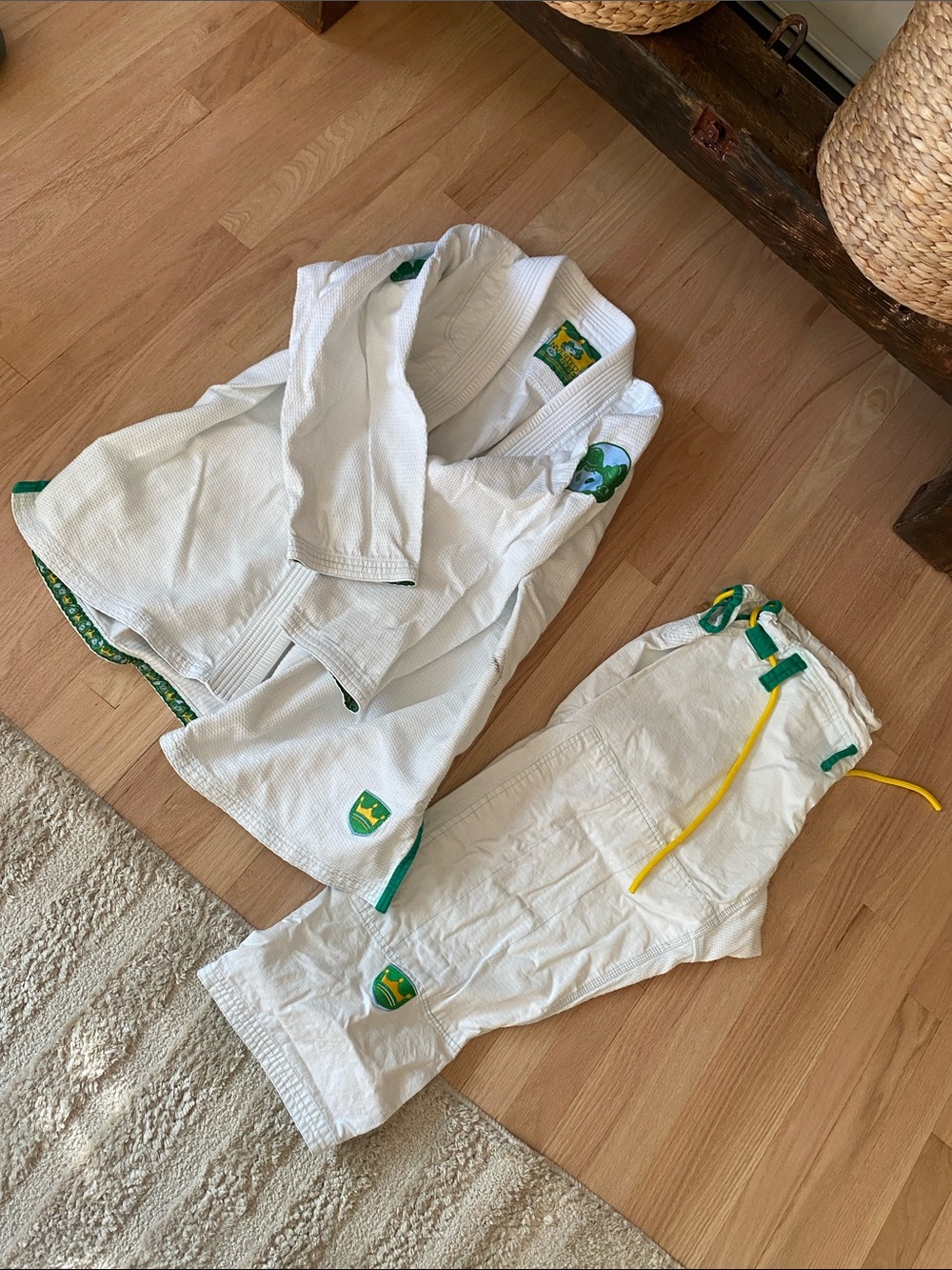 White Brazilian Jiu-Jitsu Gi with Green & Yellow Trim
